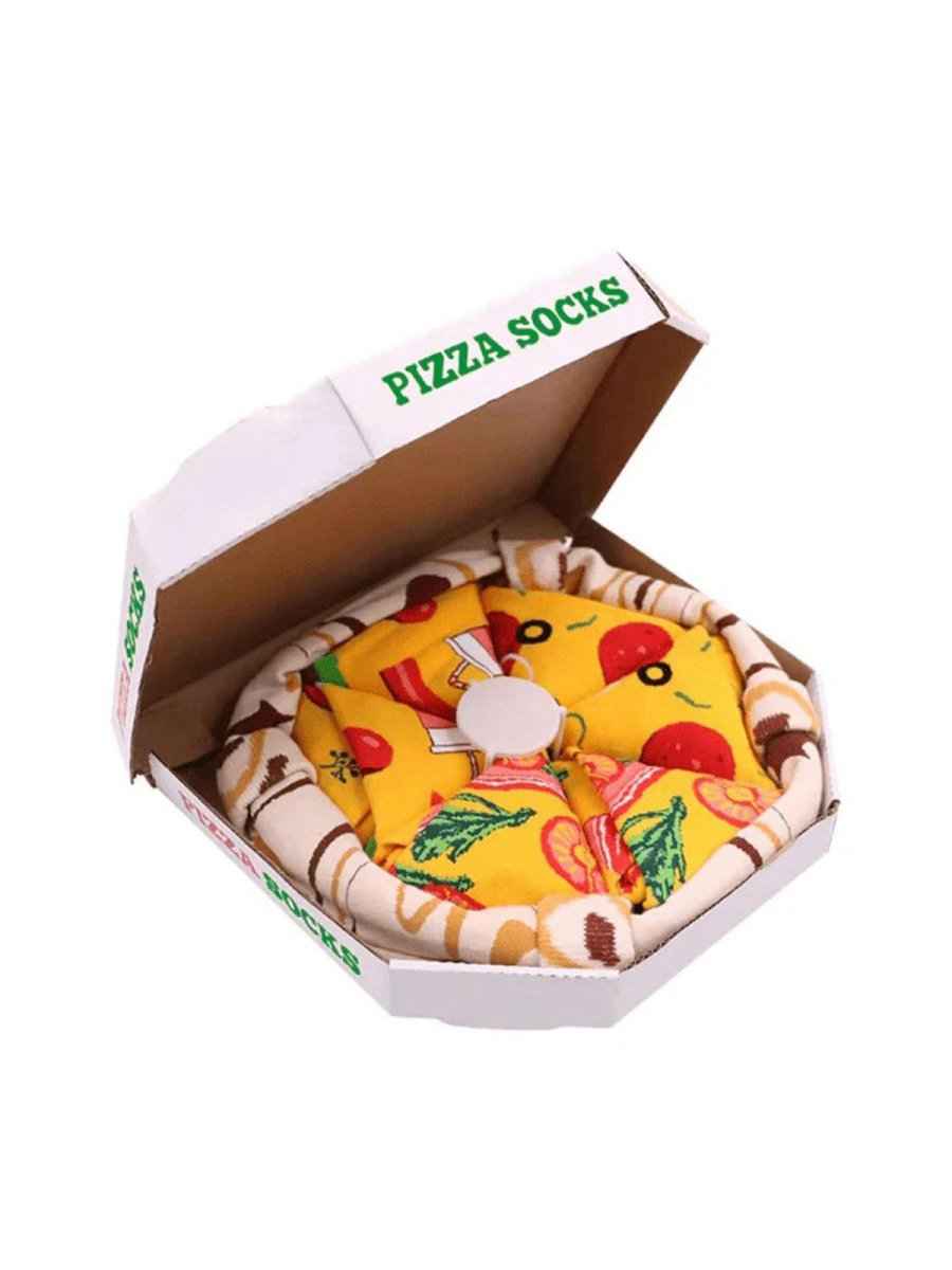 Pizza Socks Gift Box with 4 yellow pizza-themed crew socks in a white box on Tampa Home & Garden Store