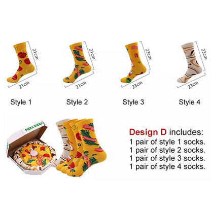 Shaketea Pizza Socks Gift Box 4 pairs of novelty crew socks with pizza prints in Styles 1–4 on Tampa Home & Garden Store