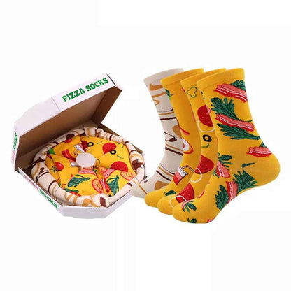 Pizza Socks Gift Box with 4 pairs of yellow pizza-themed crew socks by Shaketea on Tampa Home & Garden Store