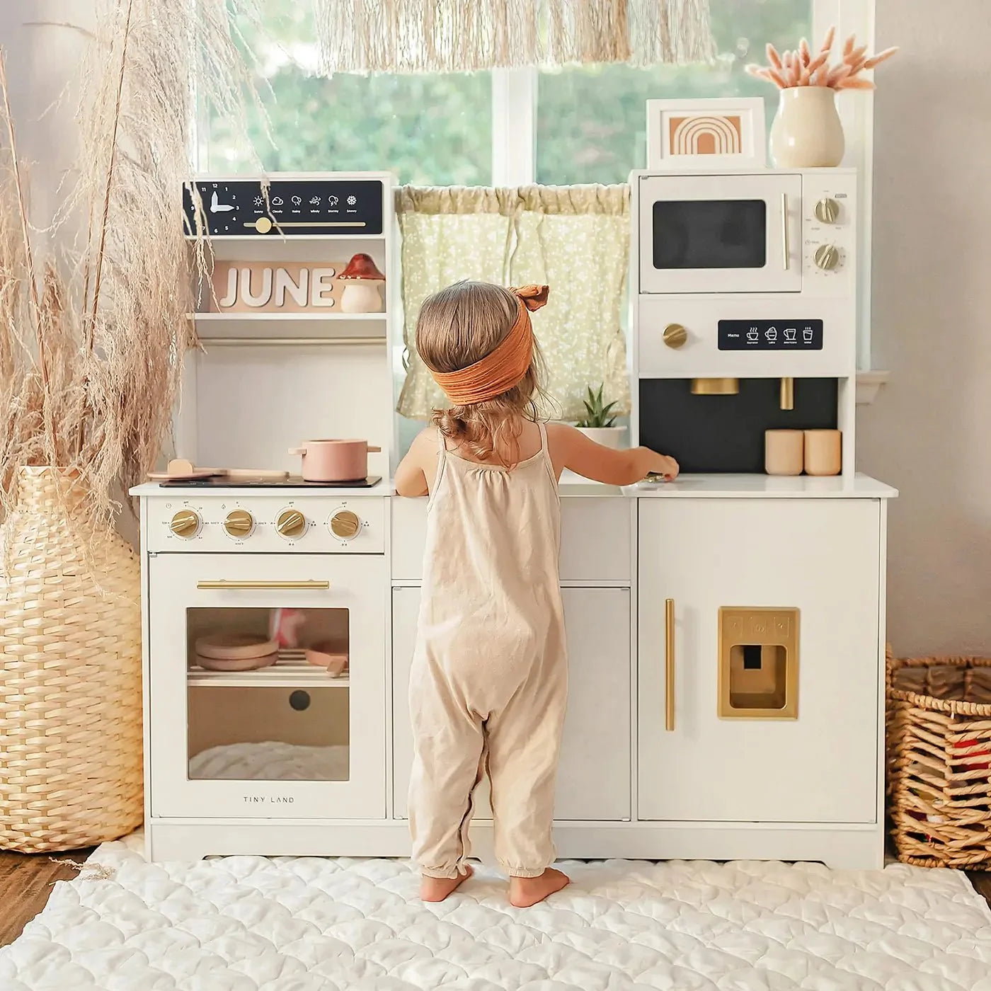 Tiny Land Iconic Wooden Play Kitchen cream/white with gold knobs kid-sized toy kitchen on Tampa Home & Garden Store