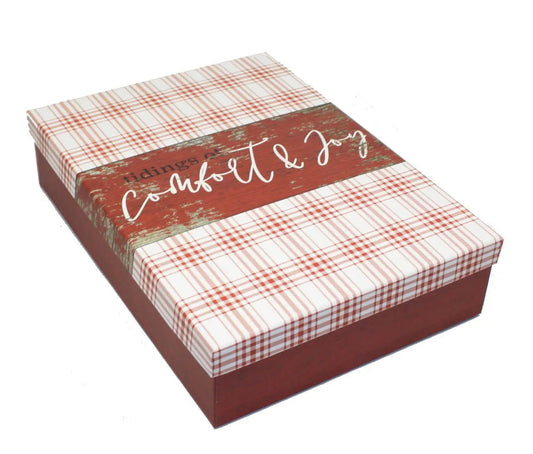 Rectangular Gift Box 13x9.5x2.9 with glitter lid, red plaid wrap, premium hardboard on Tampa Home & Garden Store