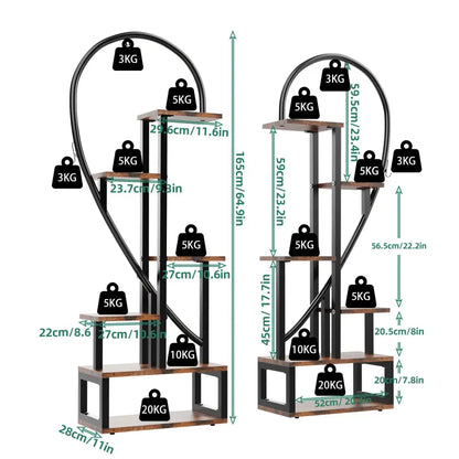 Black Heart Flower Rack by Decorbites, metal plant stand with curved heart frame and shelves on Tampa Home & Garden Store