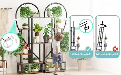 Black Heart Flower Rack by Decorbites, black metal plant shelf with heart frames and tiers on Tampa Home & Garden Store
