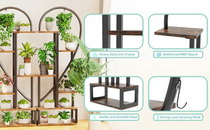Black Heart Flower Rack by Decorbites plant stand with wooden shelves and iron frame on Tampa Home & Garden Store