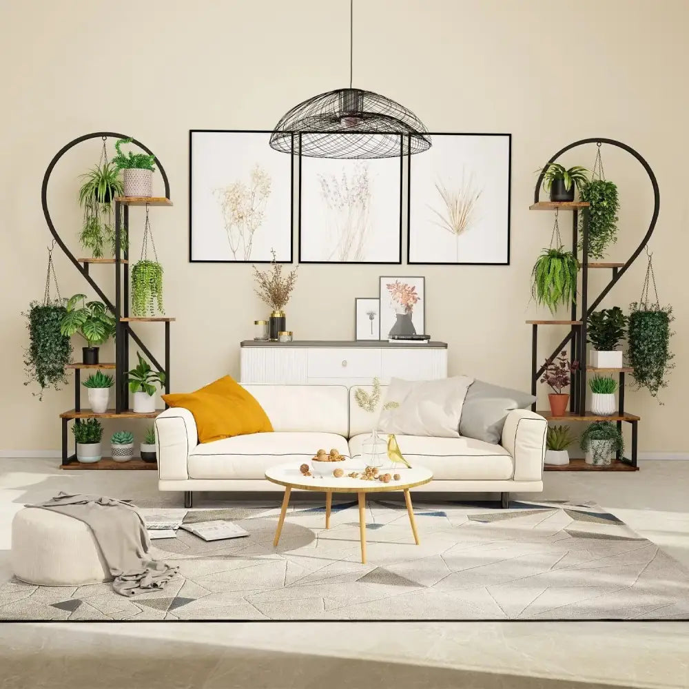 Black Heart Flower Rack by Decorbites with black metal heart frames and wooden plant shelves on Tampa Home & Garden Store