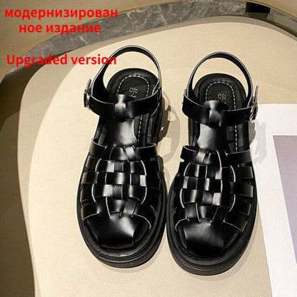Stevvex women's black platform sandals with woven straps, open toe, ankle buckle pair on Tampa Home & Garden Store