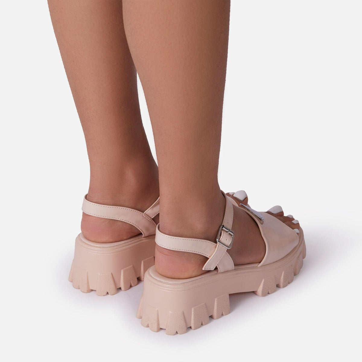 Stevvex platform sandals pale pink open-toe with ankle buckle on chunky sole pair on Tampa Home & Garden Store