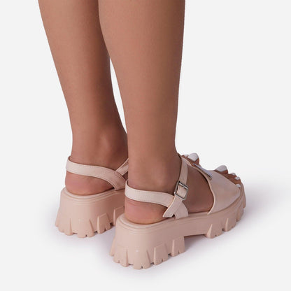 Stevvex platform sandals pale pink open-toe with ankle buckle on chunky sole pair on Tampa Home & Garden Store