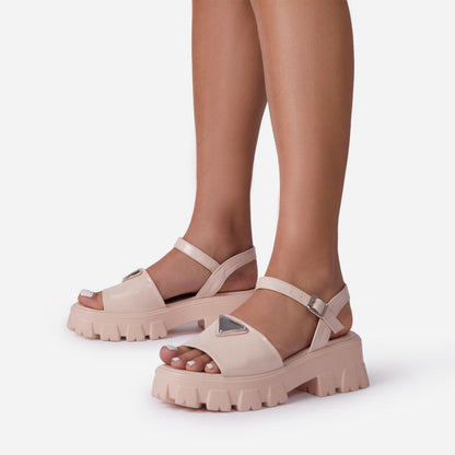 Stevvex platform sandals pink open-toe ankle strap chunky sole pair on Tampa Home & Garden Store
