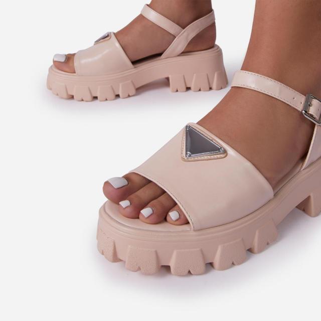 Platform women's sandals Stevvex in pale pink with buckle ankle strap and chunky lug sole on Tampa Home & Garden Store