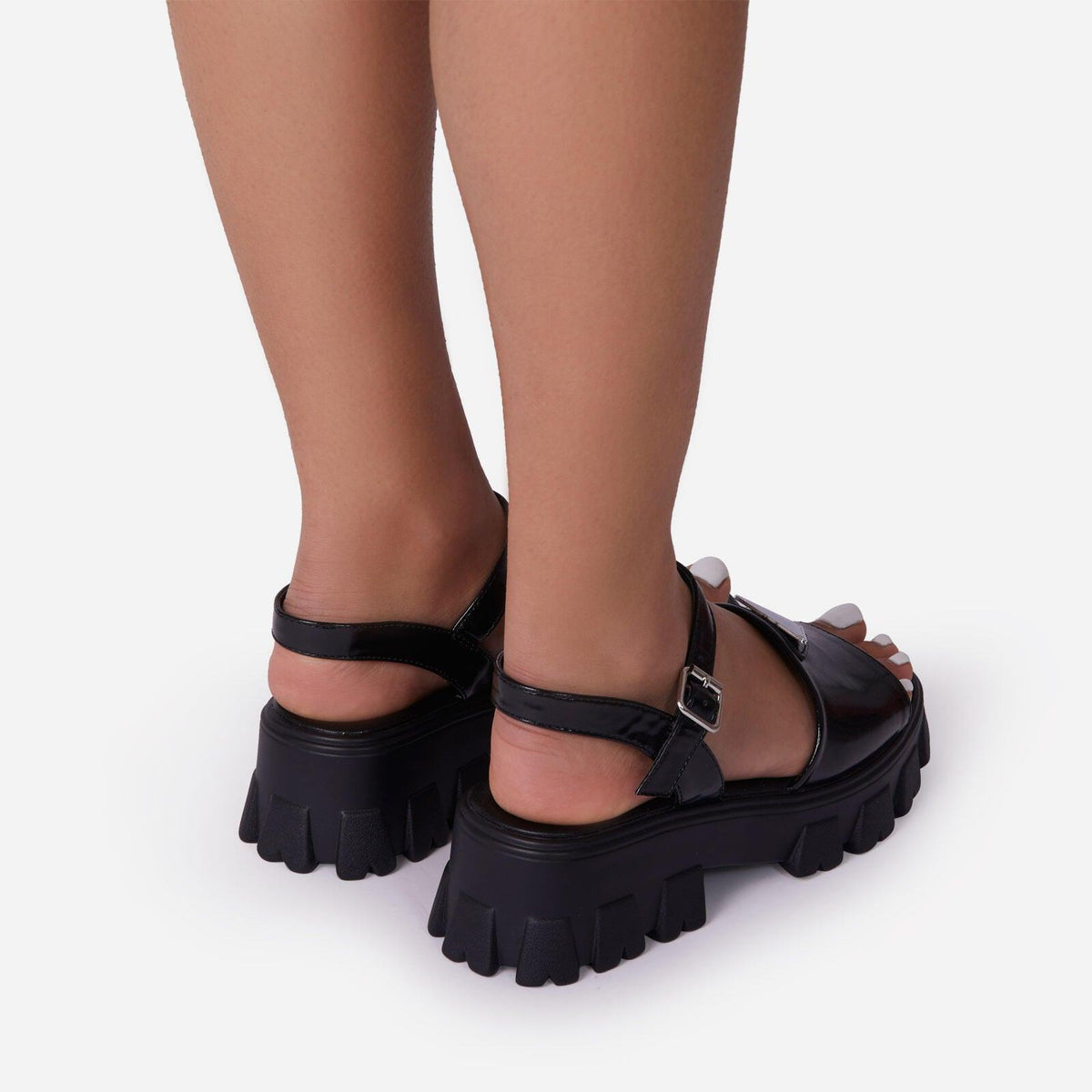 Platform women's sandals in black with open toe, ankle strap and platform sole Stevvex on Tampa Home & Garden Store