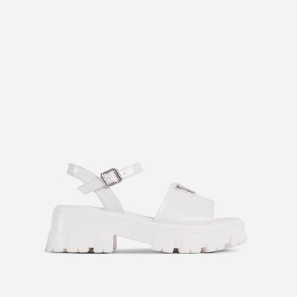 Stevvex platform sandals white leather straps with buckle, open toe, thick chunky sole on Tampa Home & Garden Store