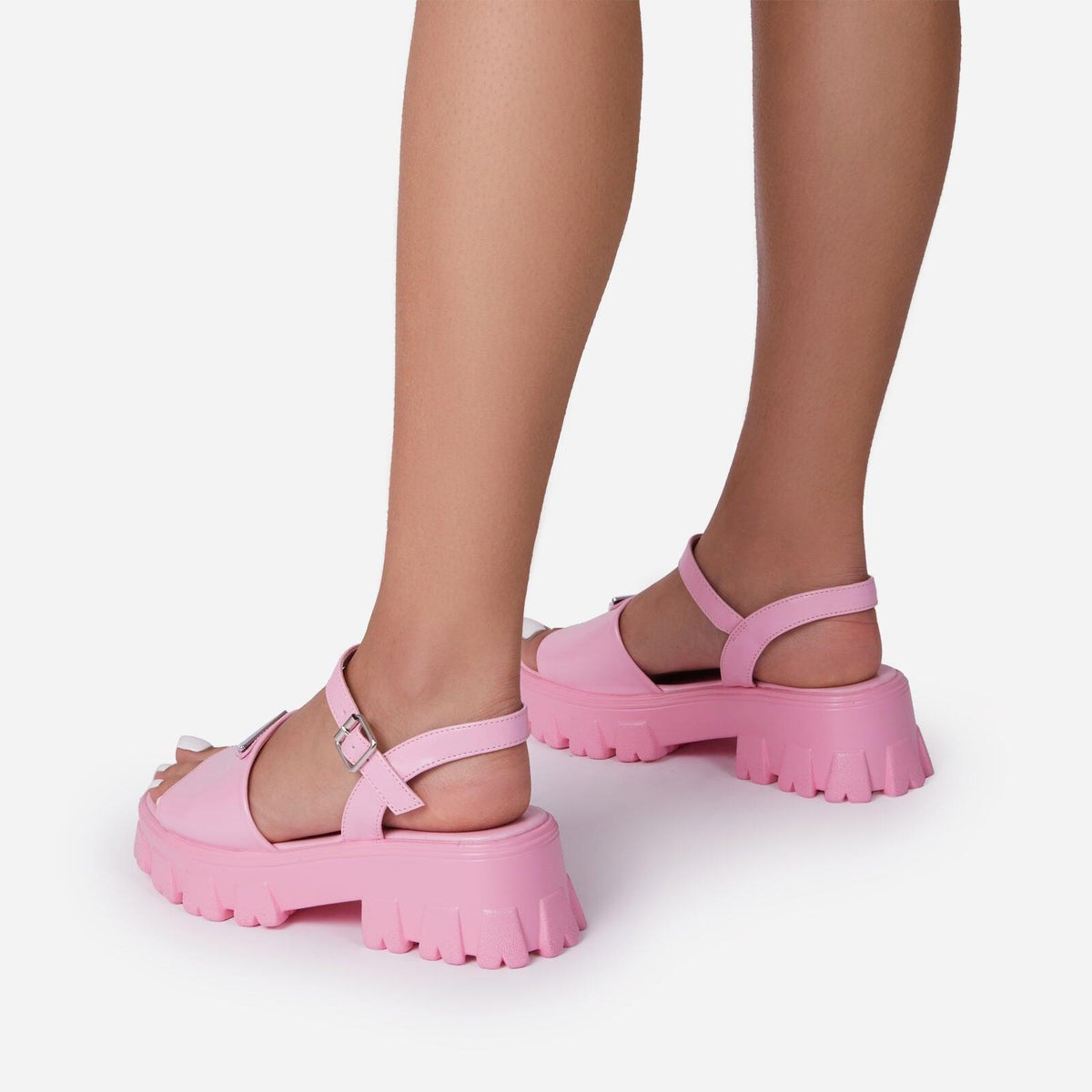 Stevvex pink platform sandals pair with buckle ankle straps open toe thick sole on Tampa Home & Garden Store