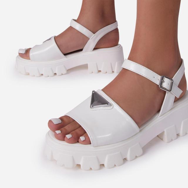 Stevvex white platform sandals with open toe, ankle buckle strap and chunky sole on Tampa Home & Garden Store