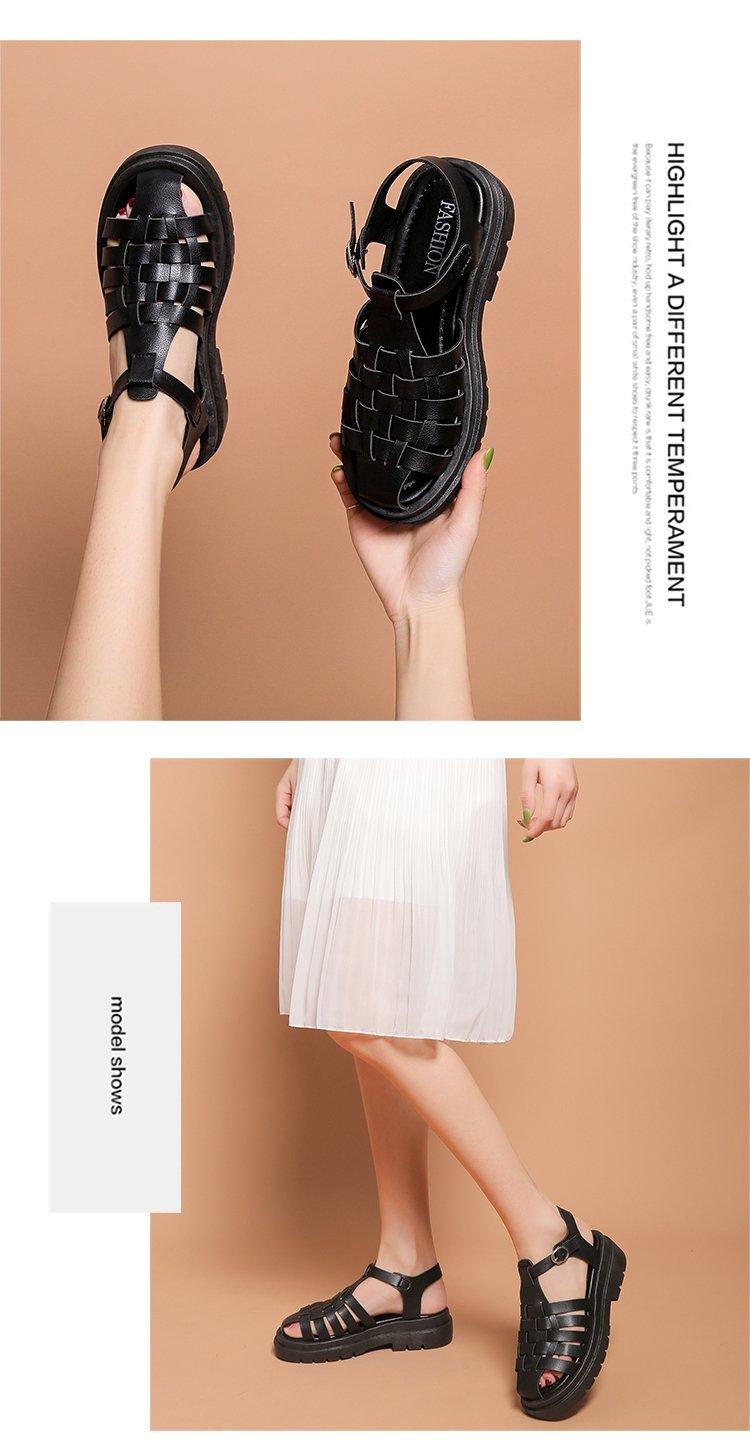 Stevvex black platform sandals pair with woven straps and buckle ankle strap on Tampa Home & Garden Store