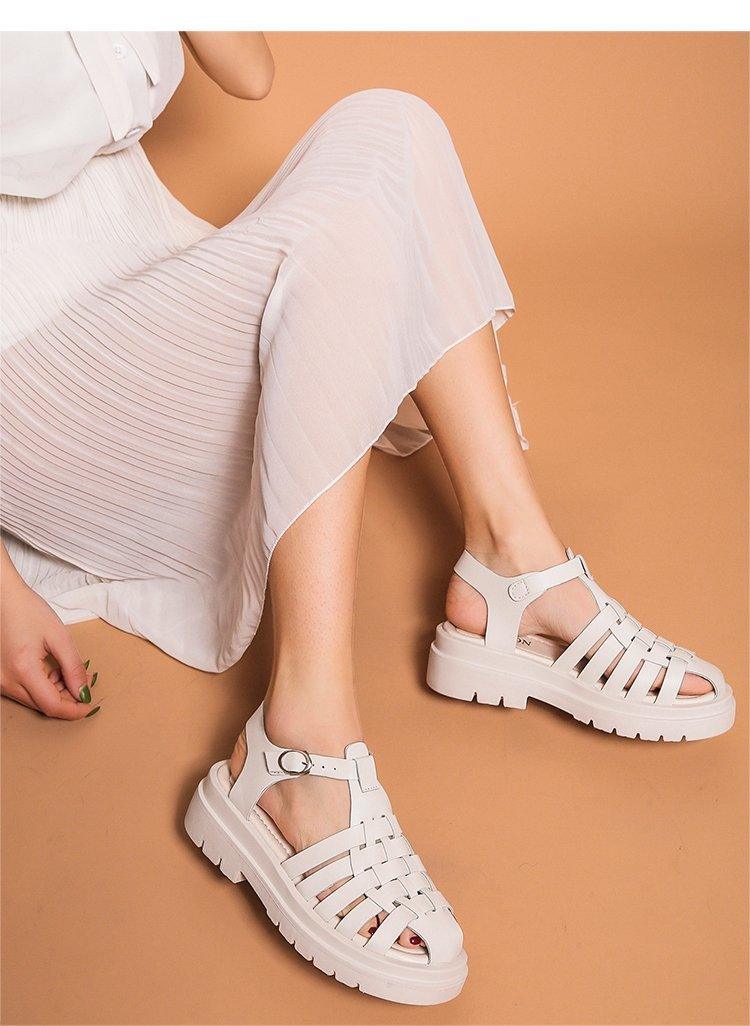 Platform women's sandals Stevvex white open-toe buckle ankle-strap thick sole on Tampa Home & Garden Store