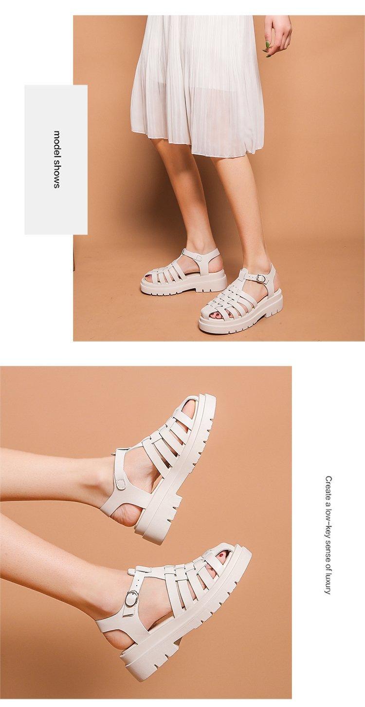 Stevvex white platform sandals with open toe, multiple straps and buckle ankle strap on Tampa Home & Garden Store