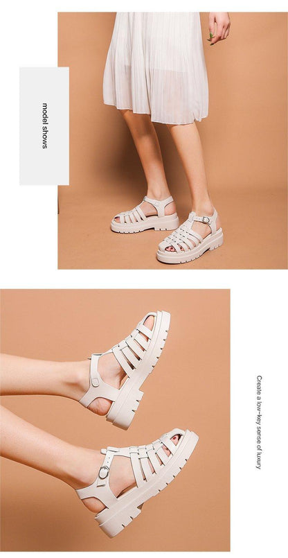 Stevvex white platform sandals with open toe, multiple straps and buckle ankle strap on Tampa Home & Garden Store