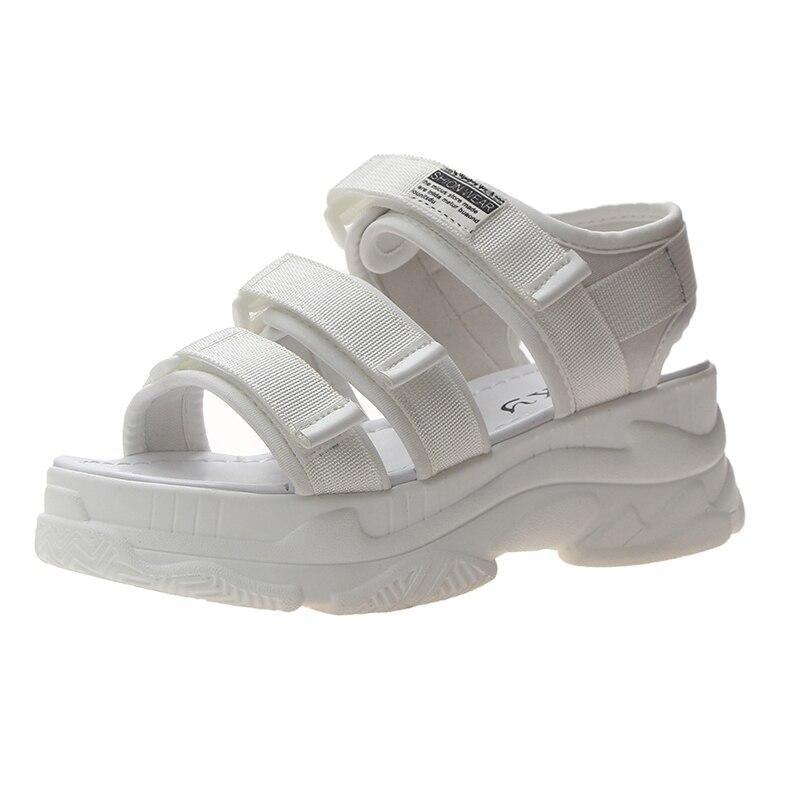 Platform women's white sandals by Stevvex with triple Velcro straps and chunky platform sole on Tampa Home & Garden Store