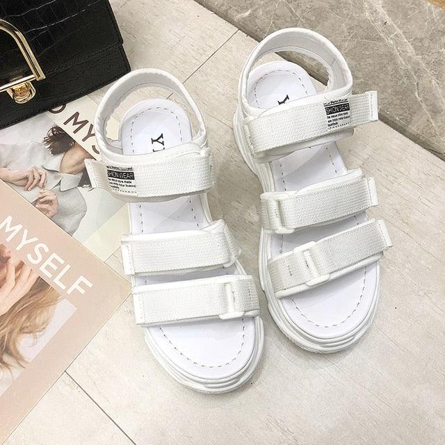 Platform women's Stevvex white fabric-strap Velcro-platform sandals on Tampa Home & Garden Store