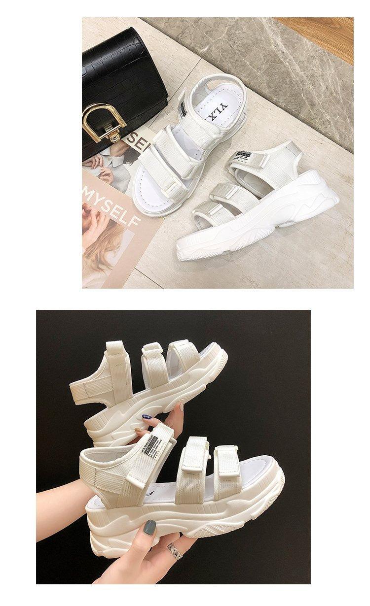 Stevvex platform sandals white chunky-strap, Velcro closures, quick-dry non-slip sole pair on Tampa Home & Garden Store