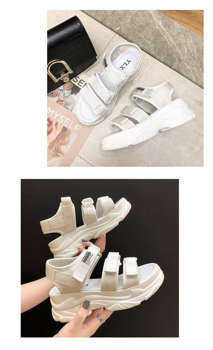 Stevvex platform sandals white chunky-strap, Velcro closures, quick-dry non-slip sole pair on Tampa Home & Garden Store