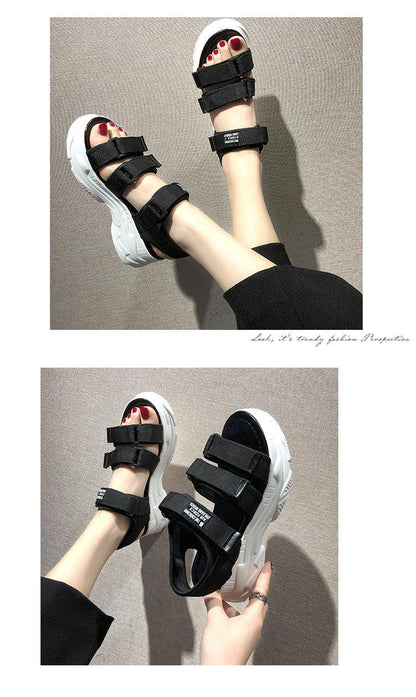 Stevvex platform women's sandals with black Velcro straps and chunky white sole on Tampa Home & Garden Store
Stevvex platform sandals side view with three adjustable black straps and white chunky sole on Tampa Home & Garden Store
