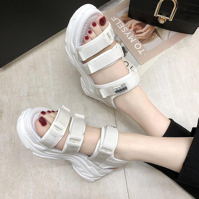 Platform sandals Stevvex white with three Velcro straps and chunky sole on Tampa Home & Garden Store