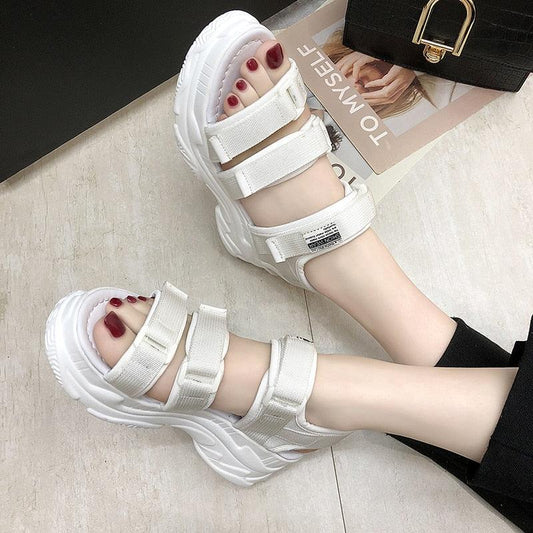 Platform sandals Stevvex white with three Velcro straps and chunky sole on Tampa Home & Garden Store