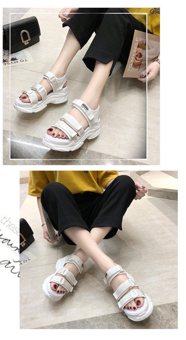 Stevvex white platform sandals with chunky sole and adjustable Velcro straps on Tampa Home & Garden Store