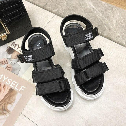 Platform sandals Stevvex black with Velcro straps and white sole on Tampa Home & Garden Store
