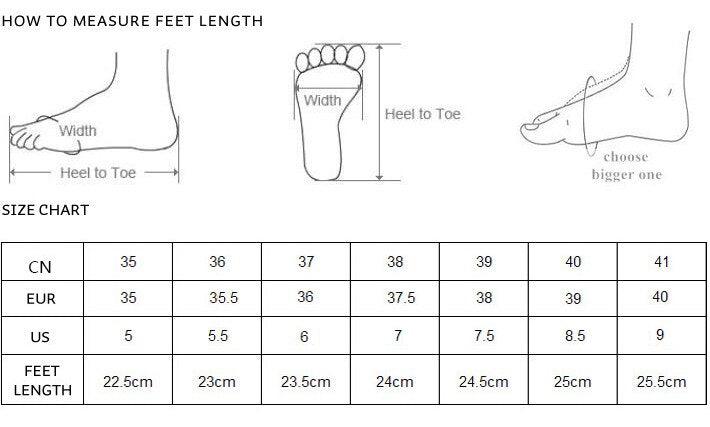 Platform Women's Sandals Stevvex size chart and foot-length measurement guide with CN/EUR/US on Tampa Home & Garden Store