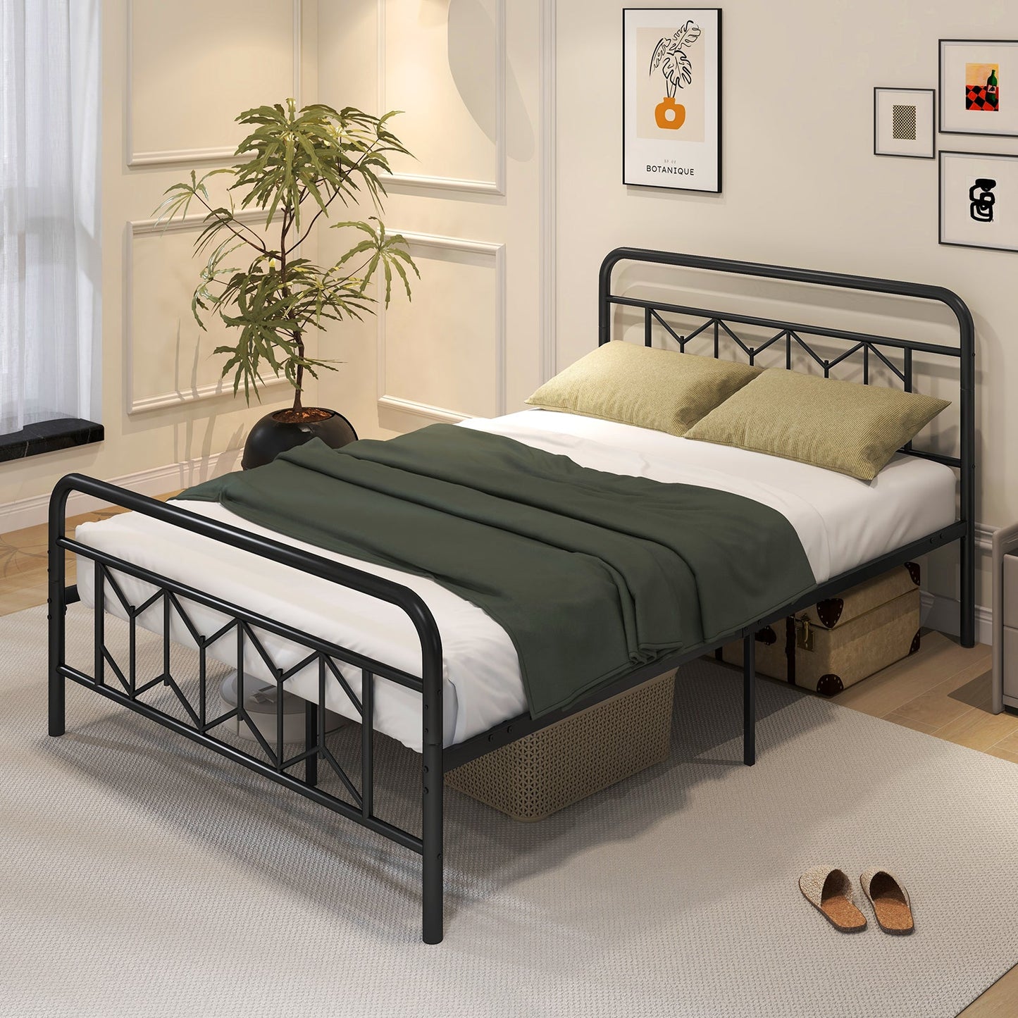 Cama de plataforma con cabecero alto y listones metálicos Snap Lock-Tamaño matrimonial