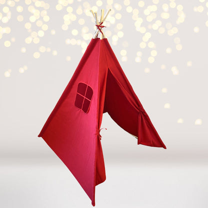 Pirate Teepee Tent Play Set red with wooden poles and red cord by Chicky Chicky Bling Bling on Tampa Home & Garden Store