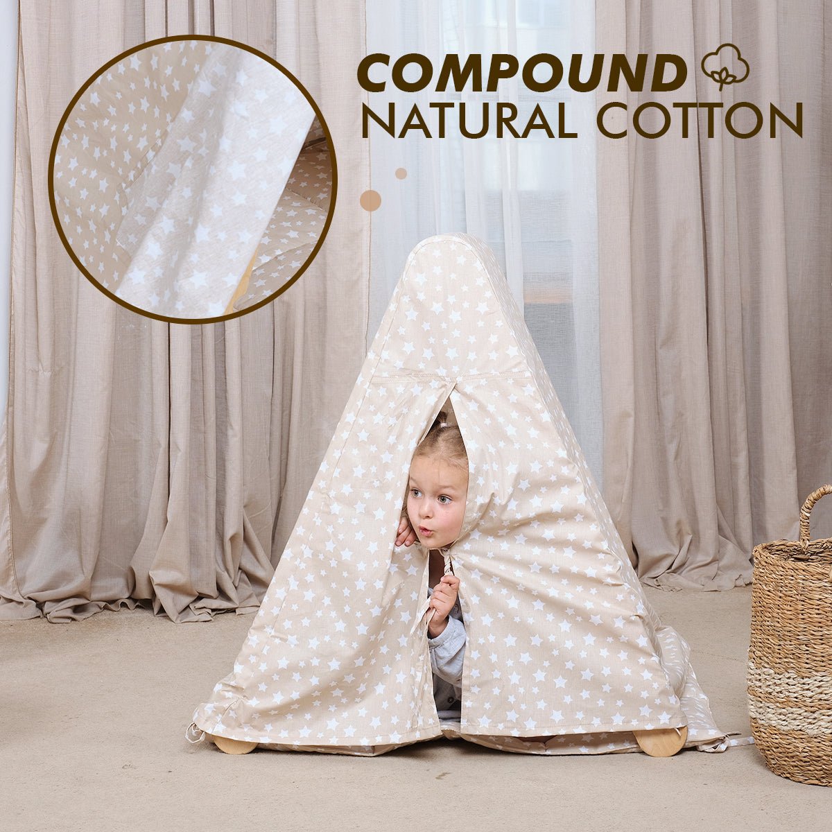 Play Tent Cover with Mat for Climbing Triangle Ladder beige star cotton fabric by Goodevas on Tampa Home & Garden Store