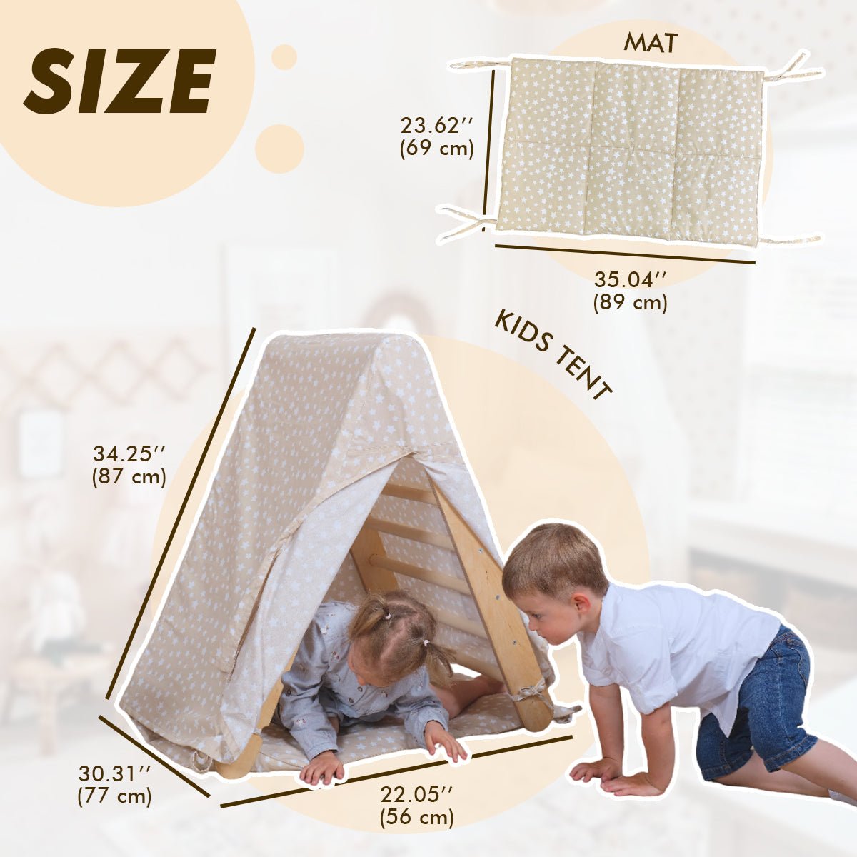 Goodevas Play Tent Cover with Mat, beige star-pattern tent for climbing play on Tampa Home & Garden Store
