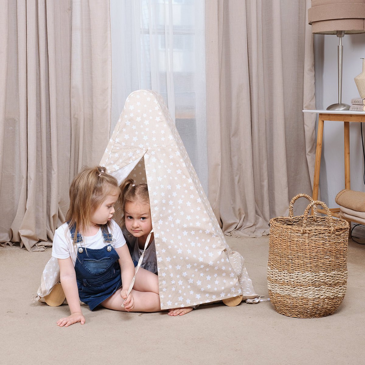 Play Tent Cover with Mat for Climbing Triangle Ladder by Goodevas in beige star print on Tampa Home & Garden Store