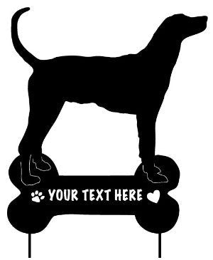 Plott Hound garden stake silhouette on bone-shaped base with text YOUR TEXT HERE on Tampa Home & Garden Store