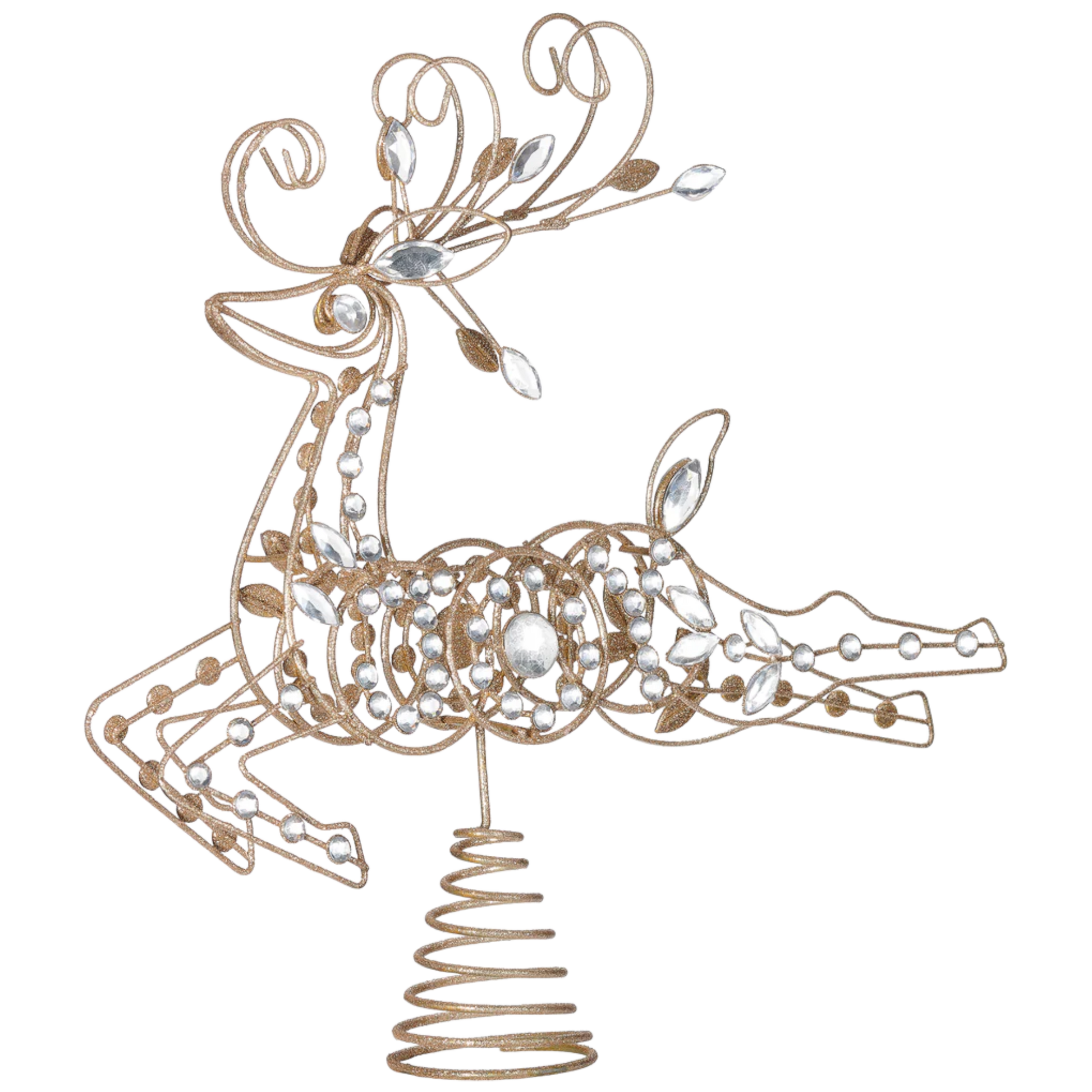 Crystal & Wire Reindeer Treetopper, gold wire with crystals, 13 inch The Country Christmas Loft on Tampa Home & Garden Store