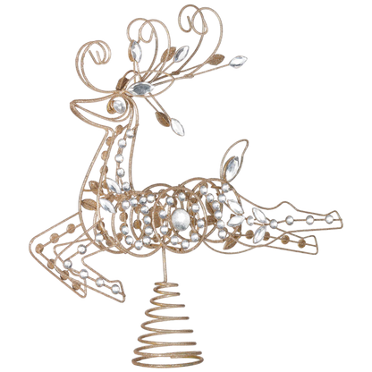 Crystal & Wire Reindeer Treetopper, gold wire with crystals, 13 inch The Country Christmas Loft on Tampa Home & Garden Store