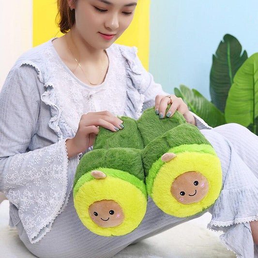 Avocado slippers Stevvex, plush green fuzzy memory foam indoor house shoes for women, pair on Tampa Home & Garden Store