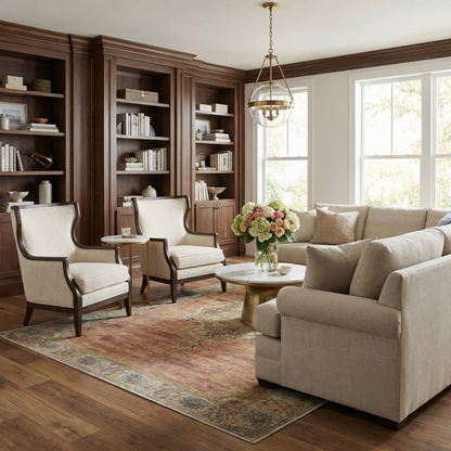 Powhatan washable area rug by Boutique Rugs in warm rust and teal tones on Tampa Home & Garden Store