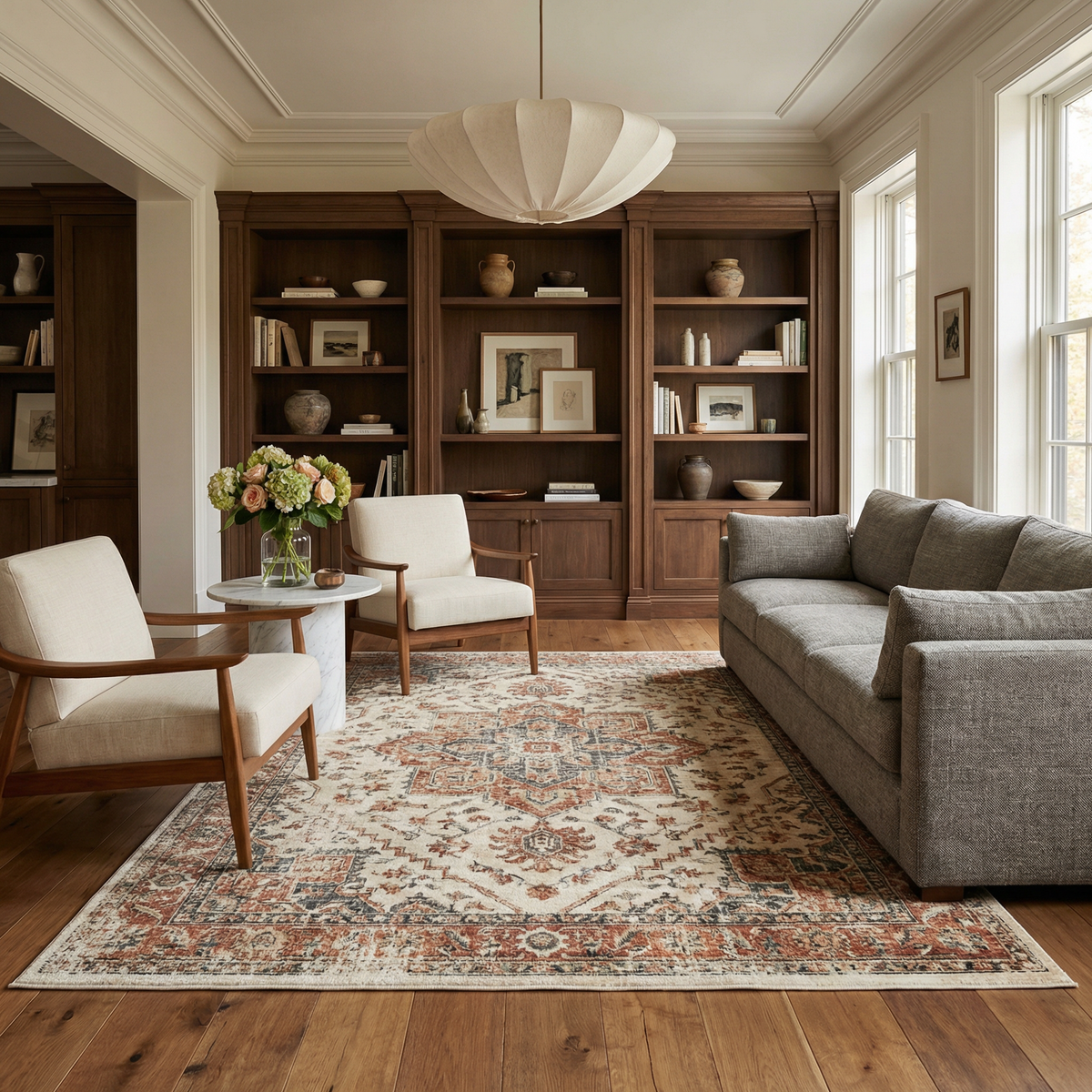 Yennora Area Rug by Boutique Rugs in warm ivory and red oriental pattern on Tampa Home & Garden Store