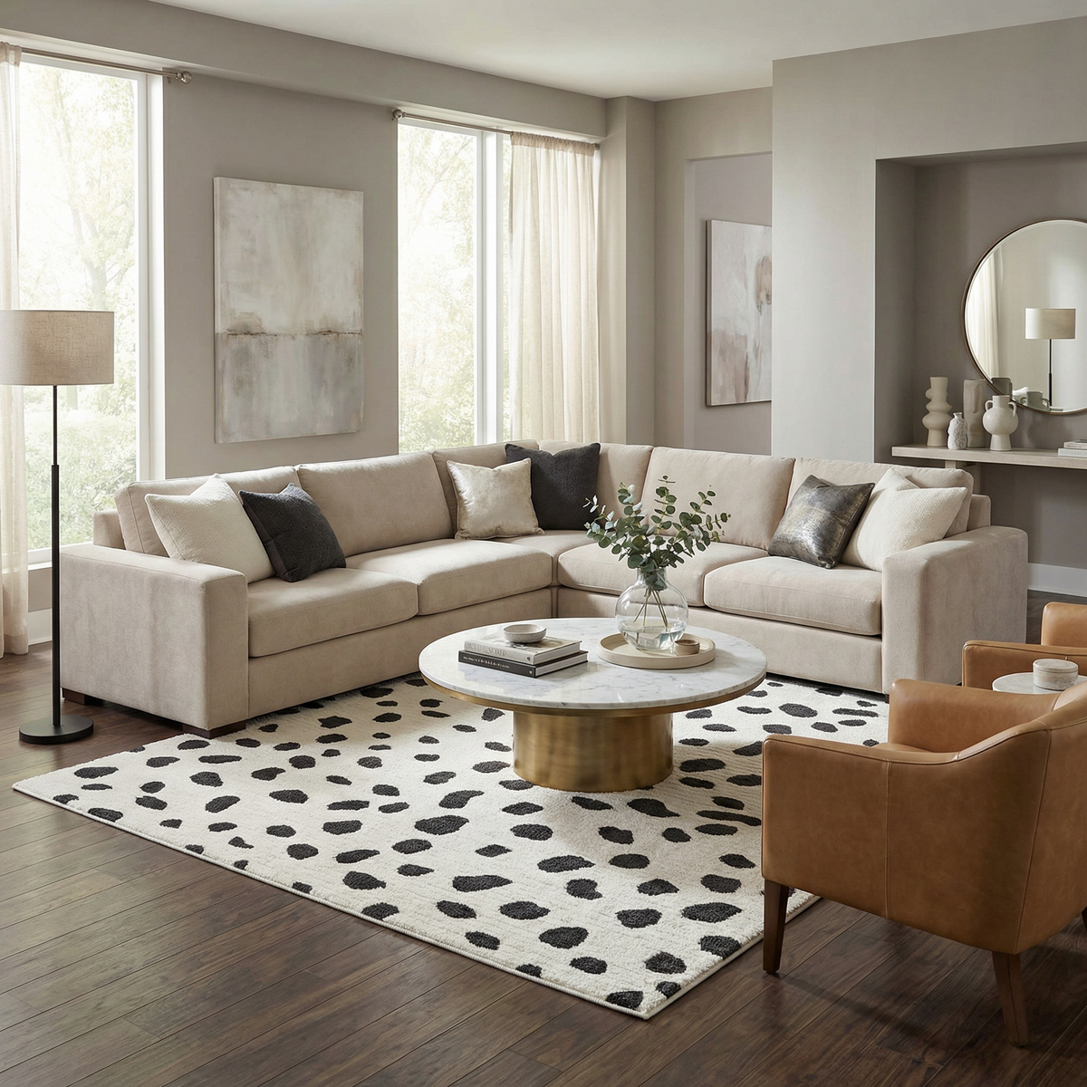 Tariffville Dalmatian Rug with cream background and black spots by Boutique Rugs on Tampa Home & Garden Store