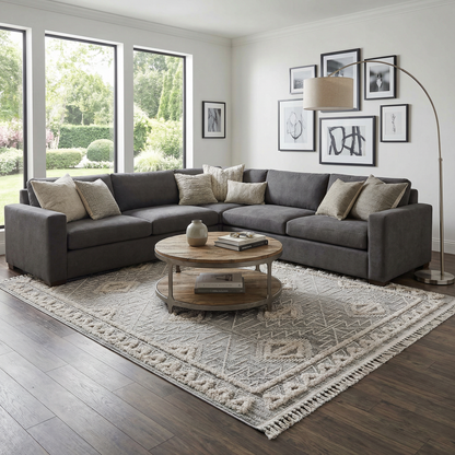 Agoo High-Low Pile Rustic Rug in taupe beige with textured high-low pile on Tampa Home & Garden Store