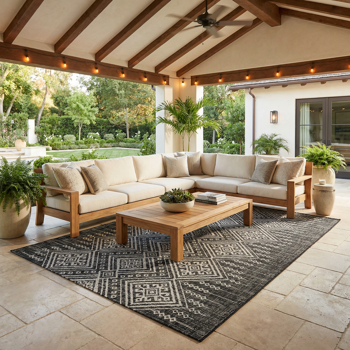 Frankville Black&White All Over Outdoor Rug with diamond pattern in black and white Boutique Rugs on Tampa Home & Garden Store