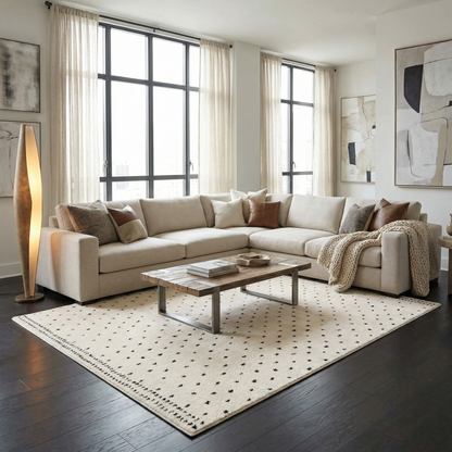 Julie Area Rug beige with small black diamond motif for living room on Tampa Home & Garden Store