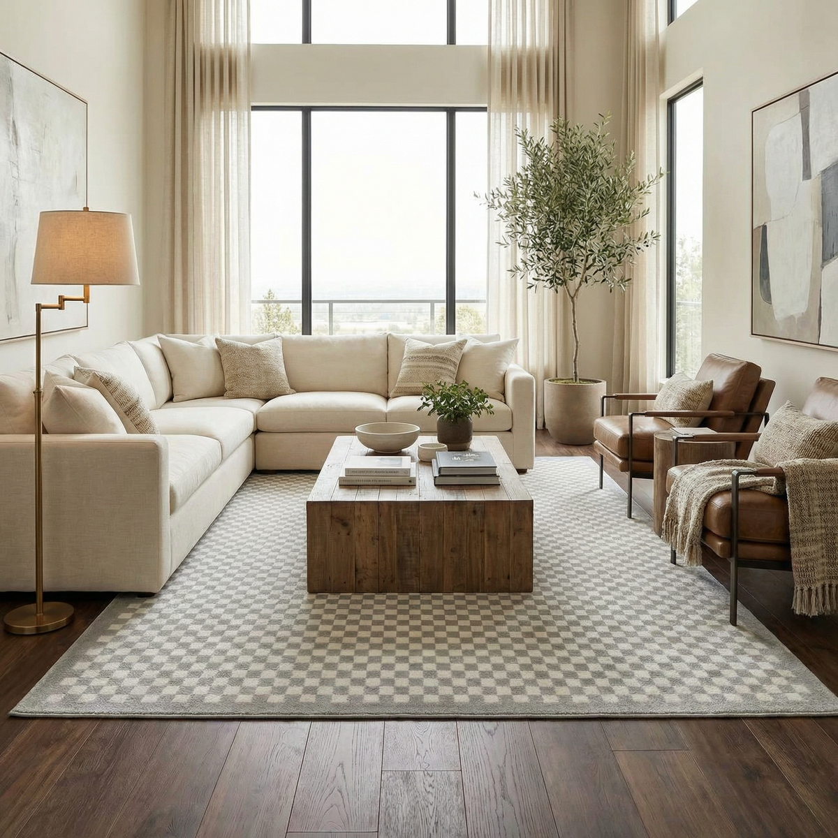Gaiwan Cream Gray Washable Area Rug by Boutique Rugs in cream gray checkered pattern on Tampa Home & Garden Store