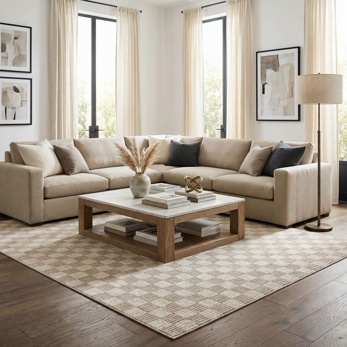 Truls 3D Checkered Washable Rug Biscotti by Boutique Rugs in beige checkered design on Tampa Home & Garden Store
