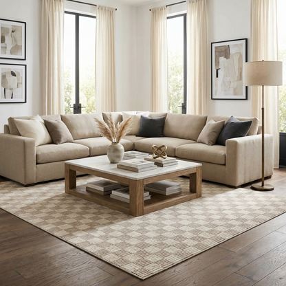 Truls 3D Checkered Washable Rug Biscotti by Boutique Rugs in beige checkered design on Tampa Home & Garden Store